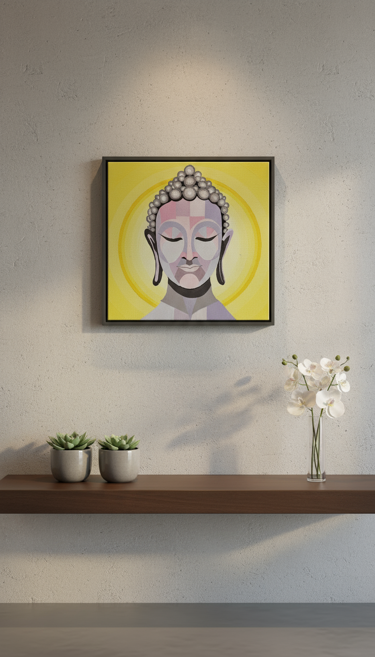 Handmade Buddha Painting – Spiritual & Serene Wall Décor (Framed)