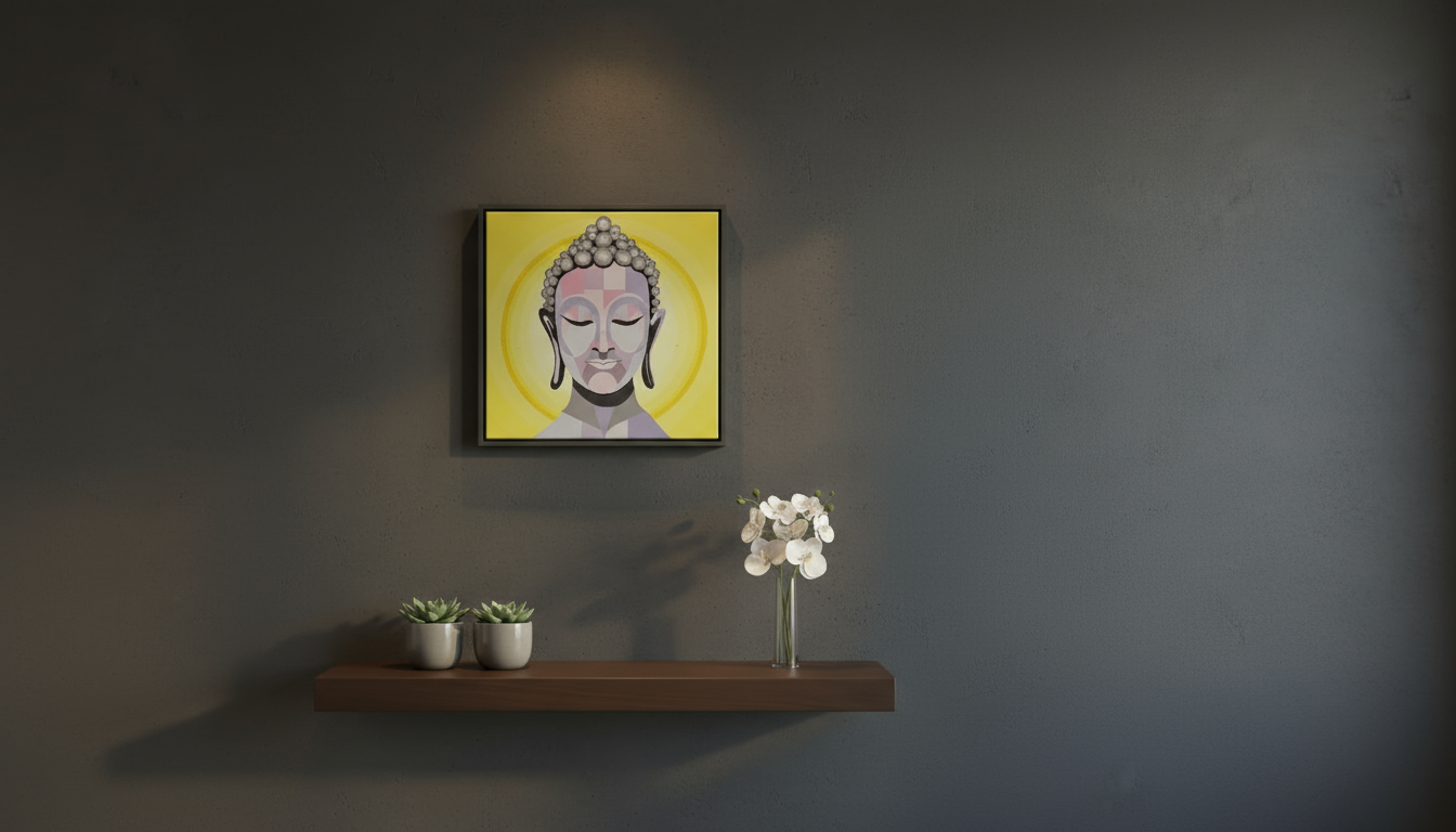 Handmade Buddha Painting – Spiritual & Serene Wall Décor (Framed)